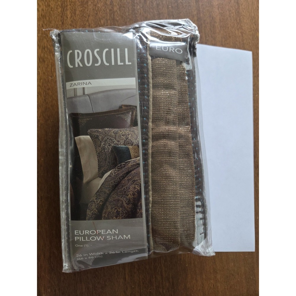Croscill Zarina Euro Sham Brown Flecked Teal Blue Gold Embroidered Rich Luxury